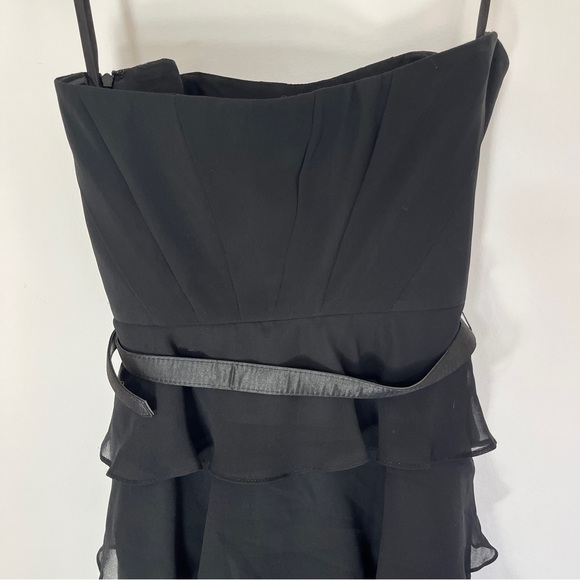 WHBM Black Belted Ruffled Strapless Dress 4 EUC - Picture 5 of 8